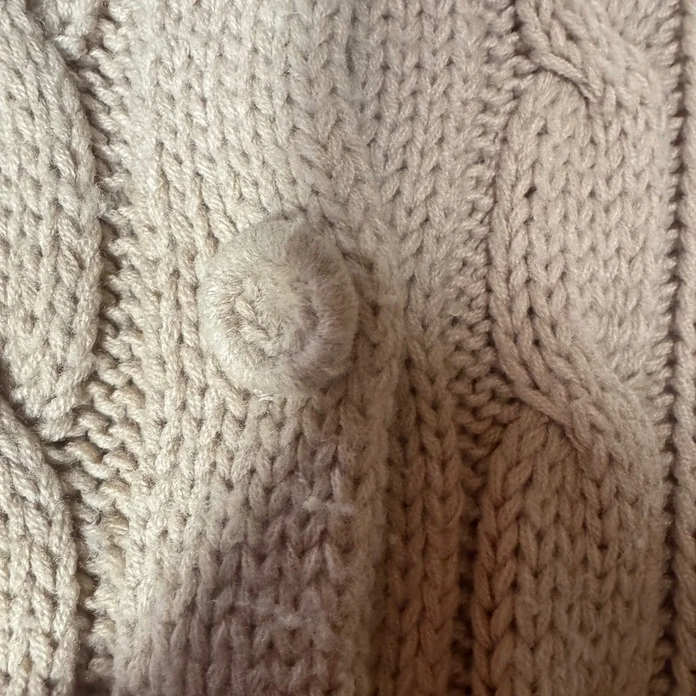Vintage Tan Cable Knit Cardigan Sweater Womens Small‎ Chunky Button Front Korea